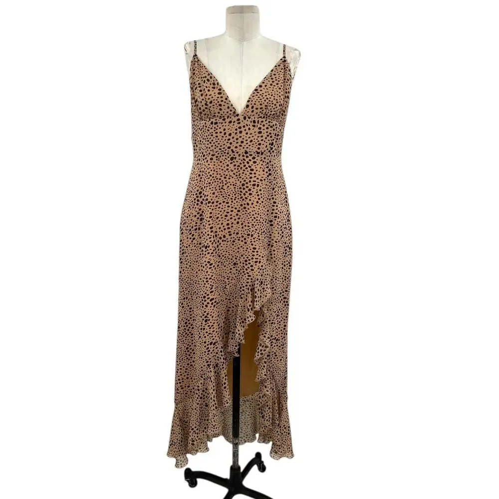 Majorelle Loreto Dress Long Side Slit Ruffle Natural‎ Leopard Print Size Medium